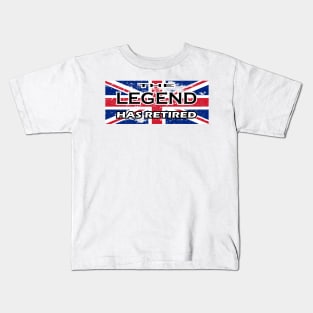 THE LEGEND HAS RETIRED, flag of the United Kingdom t-shirt sweater hoodie samsung iphone case coffee mug tablet case tee birthday gifts Kids T-Shirt